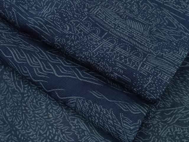 平和屋着物＊夏物 訪問着 絽 藍 型染め 風景文 正絹 逸品 CABB9745ze