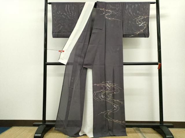 平和屋着物＊夏物 訪問着 絽 トンボ 枝葉文 金銀彩 正絹 逸品 CABB9749ze
