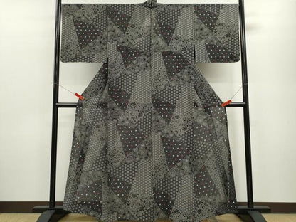 平和屋着物＊夏物 小紋 絽 絞り 切嵌吉祥花文 黒地 正絹 逸品 未使用 CABB9755ze