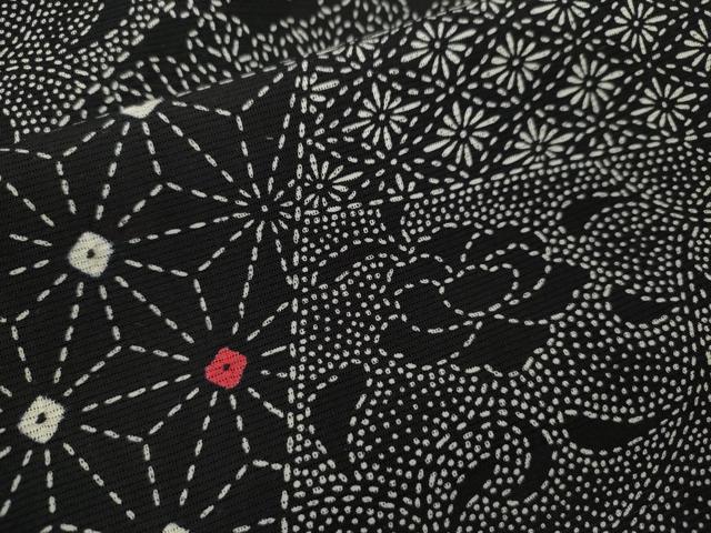 平和屋着物＊夏物 小紋 絽 絞り 切嵌吉祥花文 黒地 正絹 逸品 未使用 CABB9755ze