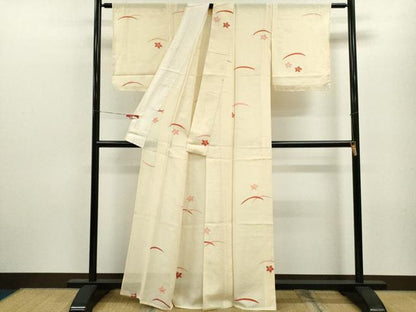 平和屋着物＊夏物 小紋 絽 芝草舞花文 銀彩 正絹 逸品 CABB9758ze