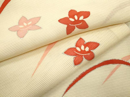 平和屋着物＊夏物 小紋 絽 芝草舞花文 銀彩 正絹 逸品 CABB9758ze