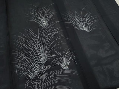 平和屋着物＊夏物 訪問着 絽 立波草文 黒地 正絹 逸品 CABB9760ze