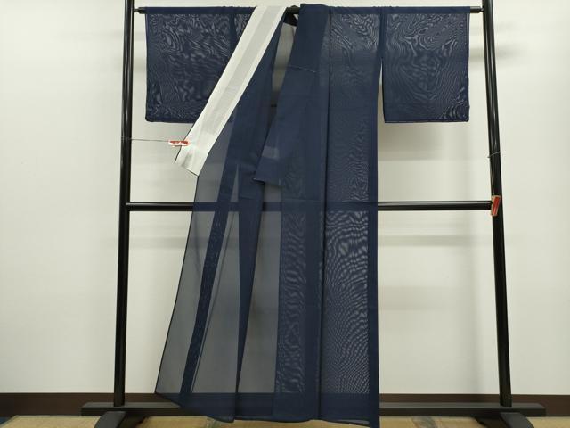 平和屋着物＊夏物 色無地 紗 紺青色 正絹 逸品 CABB9768ze