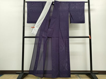 平和屋着物＊夏物　色無地　絽　紫紺色　洗える着物　CABB9777ze
