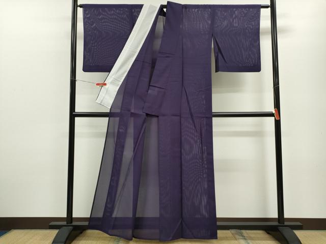 平和屋着物＊夏物　色無地　絽　紫紺色　洗える着物　CABB9777ze