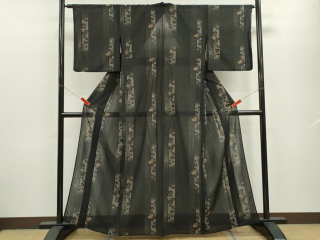 平和屋着物＊夏物 小紋 紗 源氏香 朝顔間道 黒地 洗える着物 CABB9781ze