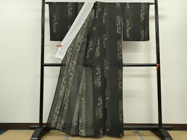 平和屋着物＊夏物 小紋 紗 源氏香 朝顔間道 黒地 洗える着物 CABB9781ze