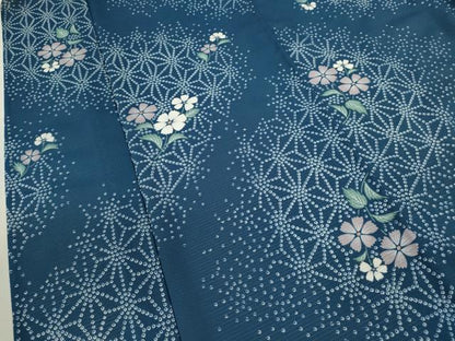 平和屋着物＊夏物 小紋 絽 麻の葉草花文 洗える着物 CABB9782ze