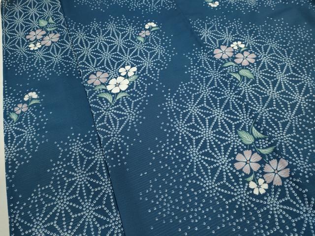 平和屋着物＊夏物 小紋 絽 麻の葉草花文 洗える着物 CABB9782ze