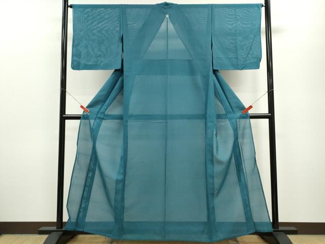 平和屋着物＊夏物 色無地 変わり紋紗 納戸色 正絹 逸品 CABB9785ze