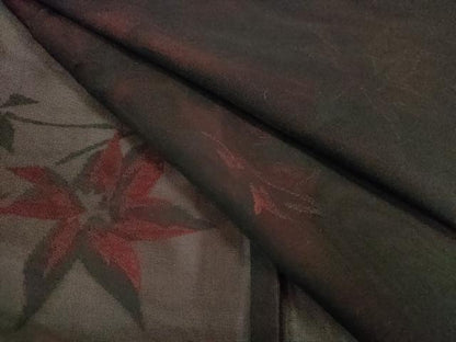 平和屋着物＊夏物 小紋 紗 枝楓文 黒地 正絹 逸品 CABB9790ze