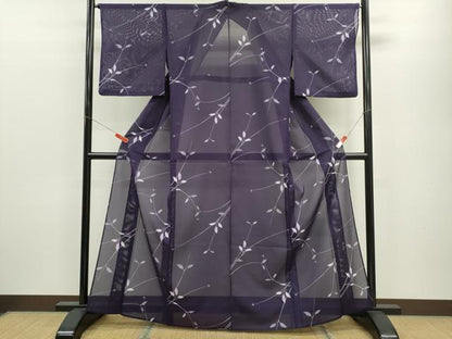 平和屋着物＊夏物 小紋 絽 枝葉文 洗える着物 CABB9798ze