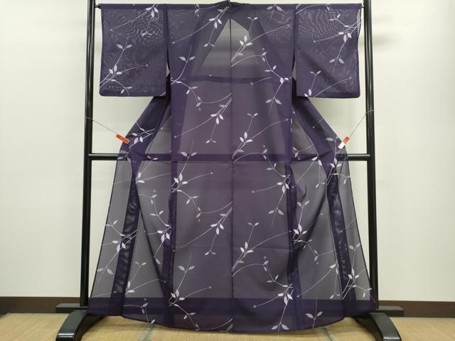 平和屋着物＊夏物 小紋 絽 枝葉文 洗える着物 CABB9798ze