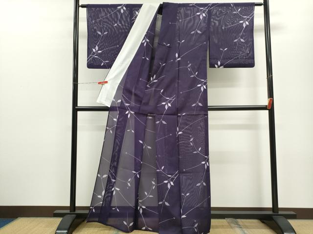 平和屋着物＊夏物 小紋 絽 枝葉文 洗える着物 CABB9798ze