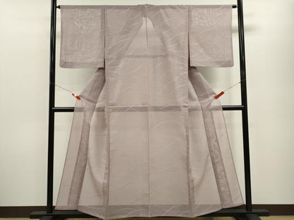 平和屋着物＊夏物 色無地 芝草紋紗 鴇鼠色 正絹 逸品 CABB9801ze