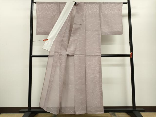 平和屋着物＊夏物 色無地 芝草紋紗 鴇鼠色 正絹 逸品 CABB9801ze