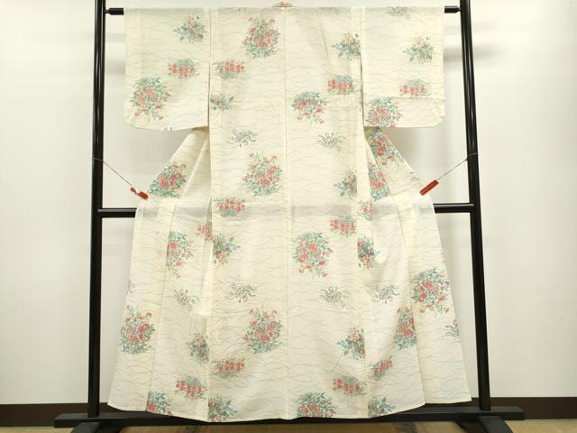 平和屋着物＊夏物 小紋 絽 草花文 正絹 逸品 CABB9802ze
