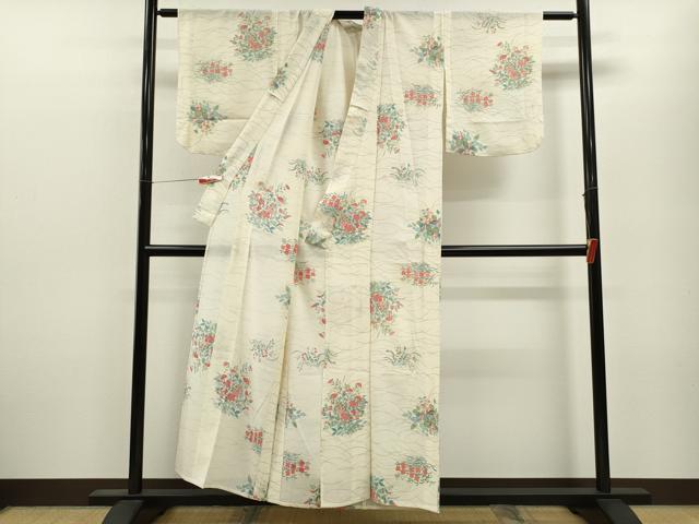 平和屋着物＊夏物 小紋 絽 草花文 正絹 逸品 CABB9802ze