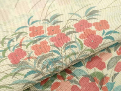 平和屋着物＊夏物 小紋 絽 草花文 正絹 逸品 CABB9802ze