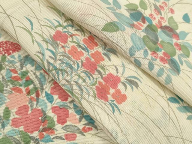 平和屋着物＊夏物 小紋 絽 草花文 正絹 逸品 CABB9802ze