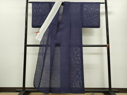 平和屋着物＊夏物 色無地 芝草紋紗 紺藍色 正絹 逸品 CABB9807ze