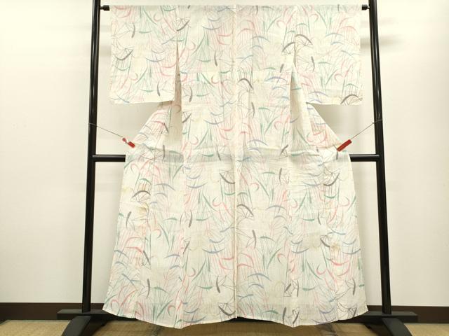 平和屋着物＊夏物 小千谷ちぢみ 吉祥文 麻 逸品 CABB9809ze