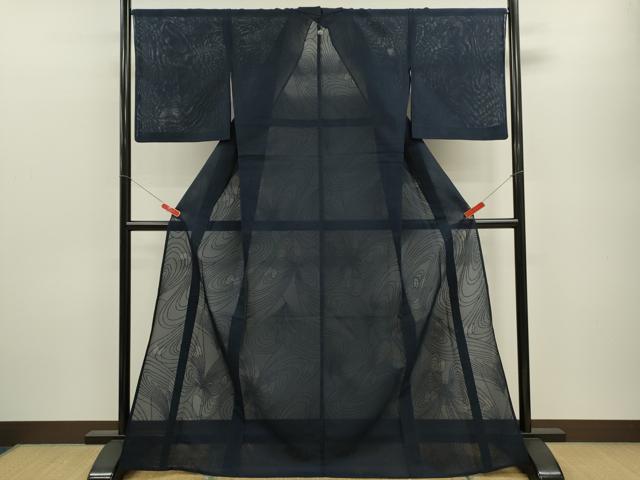 平和屋着物＊夏物 色無地 絽 舞蝶紋紗 濃藍色 正絹 逸品 CABB9811ze