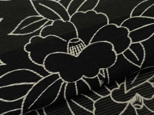 平和屋着物＊夏物 小紋 絽 枝椿 黒地 正絹 逸品 未使用 CABB9814ze