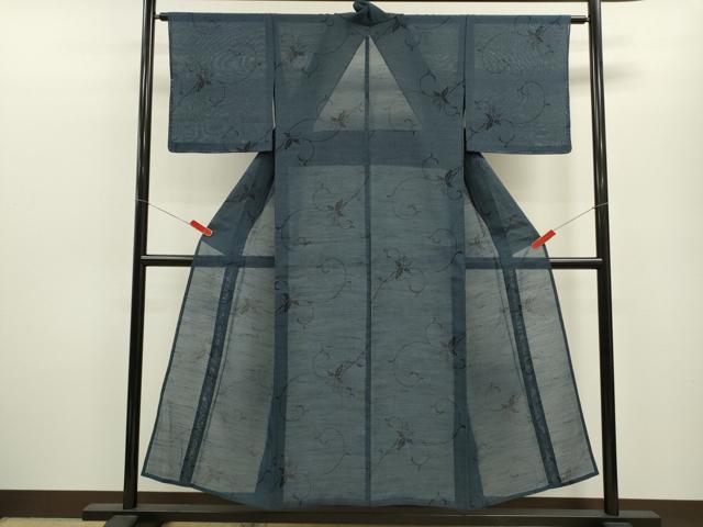 平和屋着物＊夏物 結城紬 夏結城 100亀甲 花唐草文 正絹 逸品 未使用 CABB9817ze