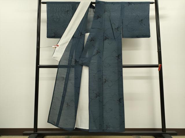 平和屋着物＊夏物 結城紬 夏結城 100亀甲 花唐草文 正絹 逸品 未使用 CABB9817ze