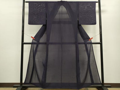 平和屋着物＊夏物 色無地 流水紋紗 深紫色 正絹 逸品 CABB9818ze