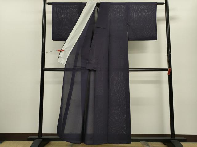平和屋着物＊夏物 色無地 流水紋紗 深紫色 正絹 逸品 CABB9818ze