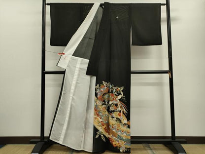 平和屋着物＊夏物　黒留袖　絽　鳳凰扇面吉祥花唐草文　暈し染め　金彩　正絹　逸品　CABB9819ze