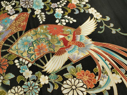 平和屋着物＊夏物　黒留袖　絽　鳳凰扇面吉祥花唐草文　暈し染め　金彩　正絹　逸品　CABB9819ze