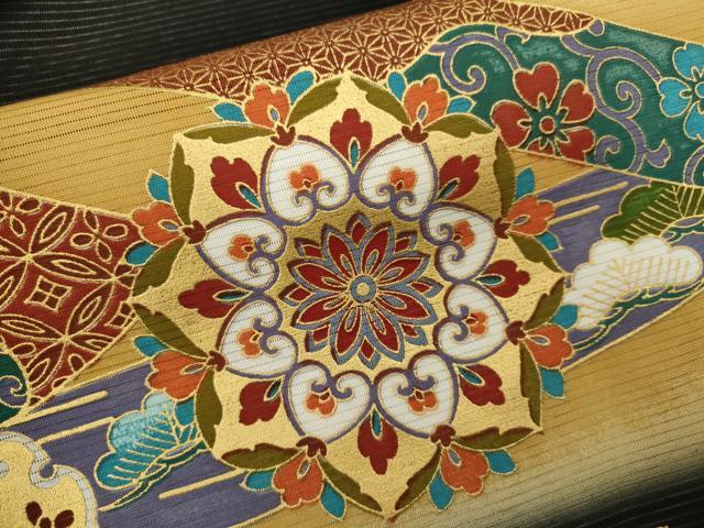平和屋着物＊夏物　黒留袖　絽　鳳凰扇面吉祥花唐草文　暈し染め　金彩　正絹　逸品　CABB9819ze