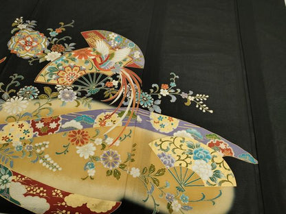 平和屋着物＊夏物　黒留袖　絽　鳳凰扇面吉祥花唐草文　暈し染め　金彩　正絹　逸品　CABB9819ze