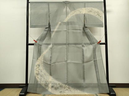 平和屋着物＊夏物 訪問着 絹芭蕉 紗紬 草花文 金彩 正絹 逸品 CABB9821ze