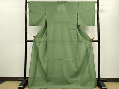 平和屋着物＊夏物 色無地 縦絽 柳染色 正絹 逸品 CABB9822ze
