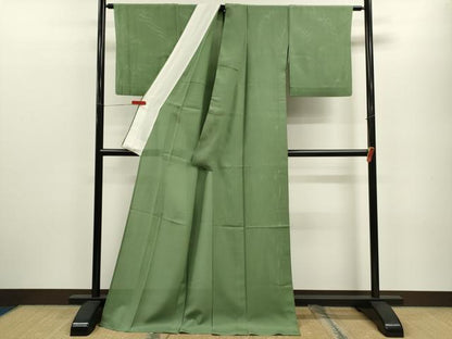 平和屋着物＊夏物 色無地 縦絽 柳染色 正絹 逸品 CABB9822ze