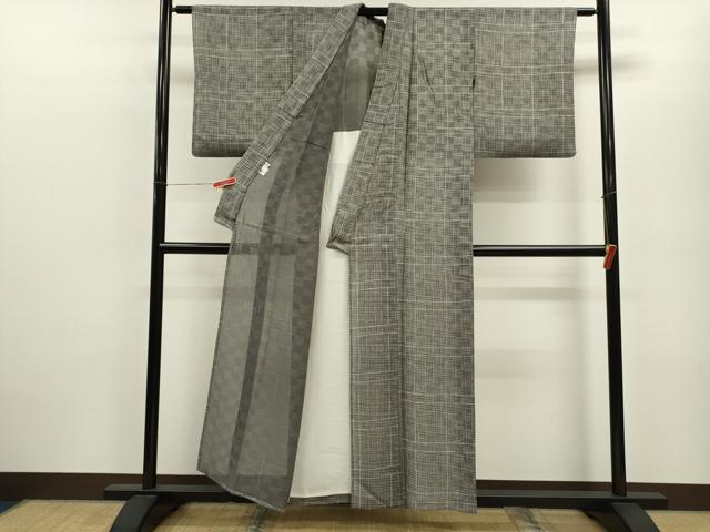 平和屋着物＊夏物 小紋 紗 格子柄 ゑり善扱い 正絹 逸品 CABB9823ze