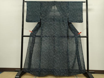 平和屋着物＊夏物 小紋 紗紬 型染め 鳳凰花唐草文 正絹 逸品 CABB9824ze