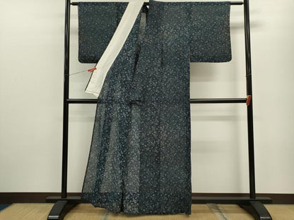 平和屋着物＊夏物 小紋 紗紬 型染め 鳳凰花唐草文 正絹 逸品 CABB9824ze