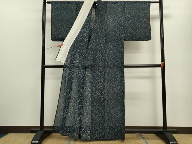 平和屋着物＊夏物 小紋 紗紬 型染め 鳳凰花唐草文 正絹 逸品 CABB9824ze
