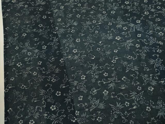 平和屋着物＊夏物 小紋 紗紬 型染め 鳳凰花唐草文 正絹 逸品 CABB9824ze