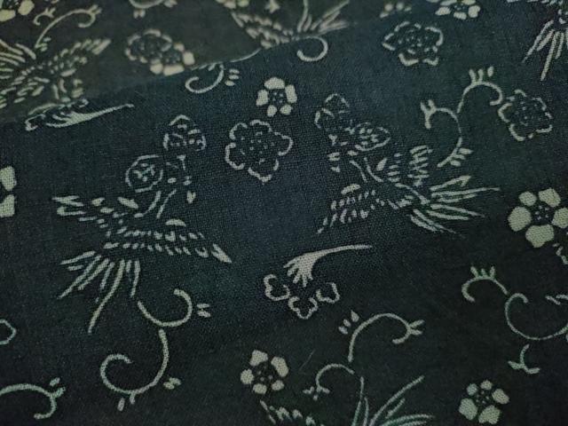 平和屋着物＊夏物 小紋 紗紬 型染め 鳳凰花唐草文 正絹 逸品 CABB9824ze