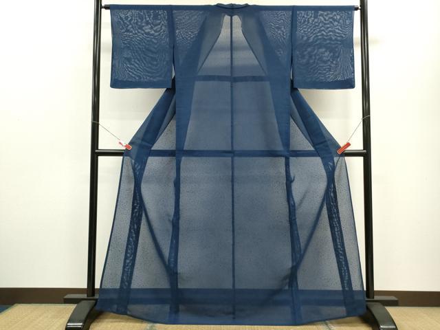平和屋着物＊夏物 色無地 紗 箔散らし紋紗 深縹色 正絹 逸品 CABB9826ze