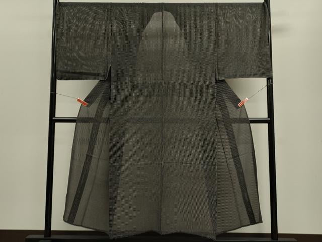 平和屋着物＊夏物　男性　小紋　絽　幾何学模様　黒地　正絹　逸品　未使用　CABB9827ze