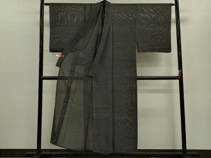 平和屋着物＊夏物　男性　小紋　絽　幾何学模様　黒地　正絹　逸品　未使用　CABB9827ze