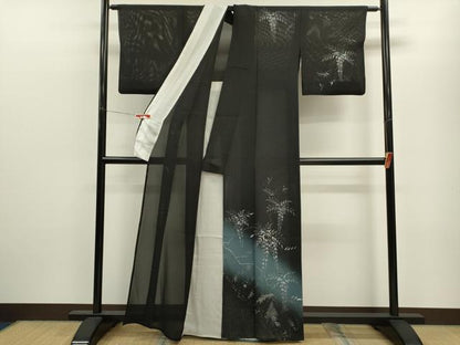 平和屋着物＊夏物 訪問着 絽 藤 暈し染め 黒地 金銀彩 正絹 逸品 CABB9828ze